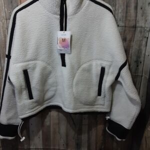 Women's White and Black 1/4 Zip Fleece